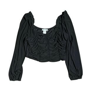 Kirious Rushed Crop Black XL Fitted Long Sleeve Whimsigoth Y2K Grunge Top